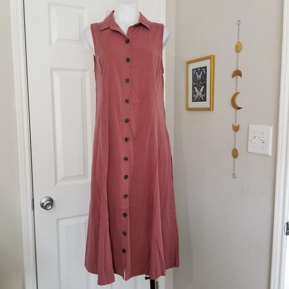 Tahari Boho Button Down Midi Dress w/ Pockets NWT - Picture 1 of 8